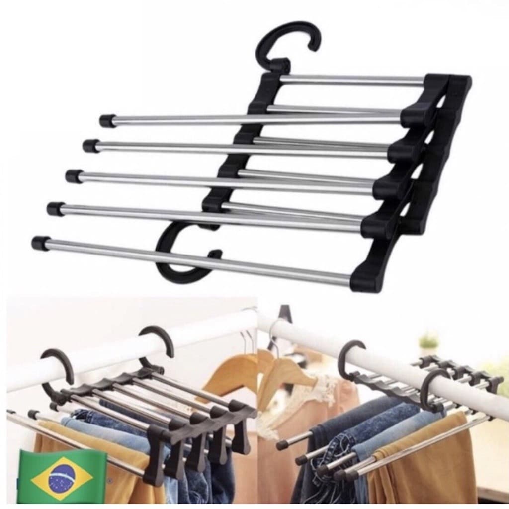 Cabide Para Calças 5 em 1 Multiuso Organizador em Inox Branco