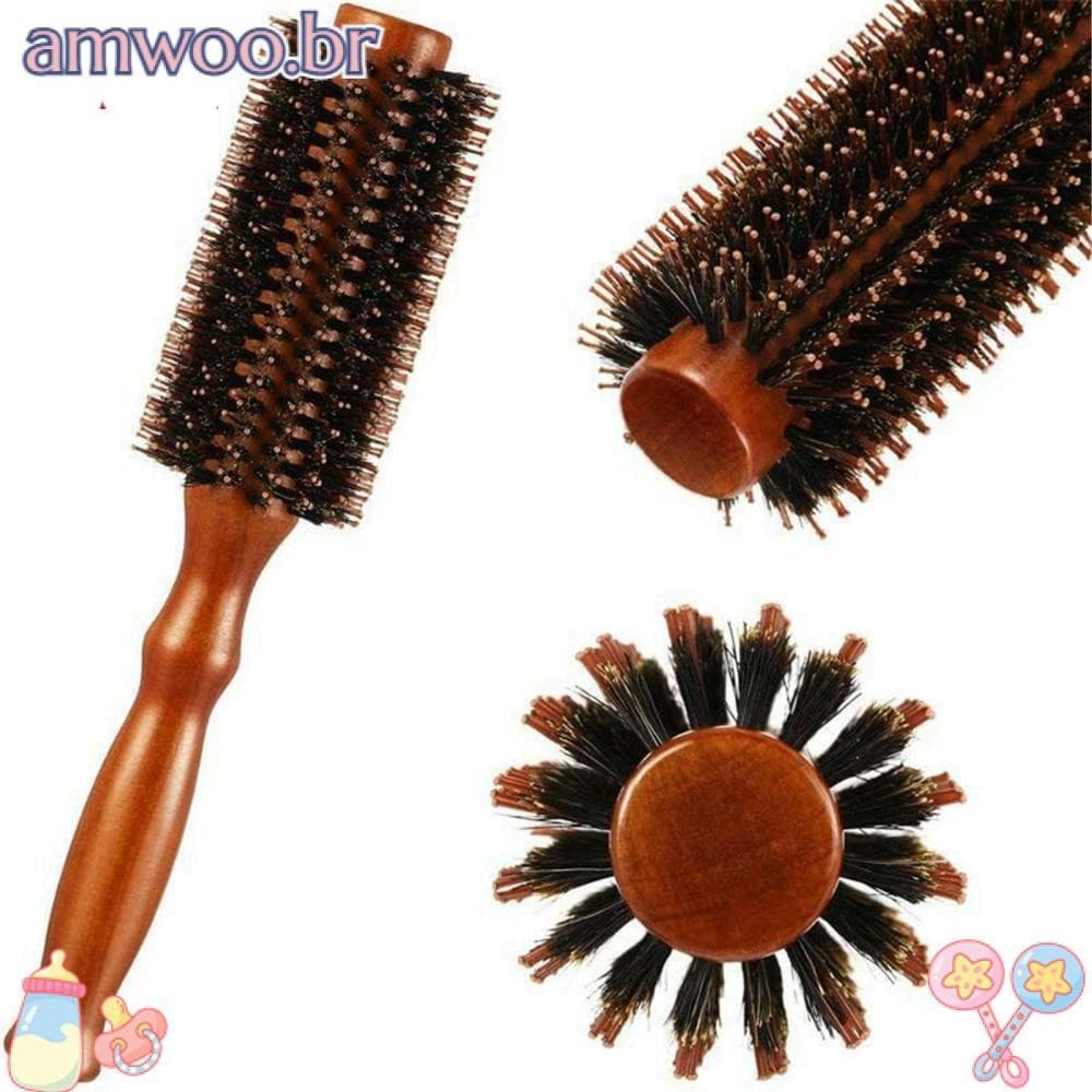AMWOO Escova Redonda De Cerdas De Javali De Beleza Para Cabeleireiro Manusear Cabelo