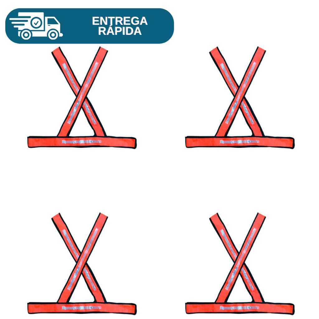 Kit 4 Colete De Sinalização Refletivo PVC Tipo X Segurança Para Obras Motoqueiro Rodovias Manobrista