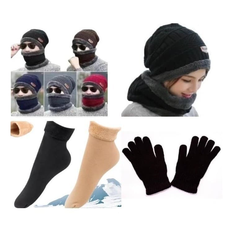 Luva Térmica+meia Térmica+cachecol E Touca Térmicos Neve