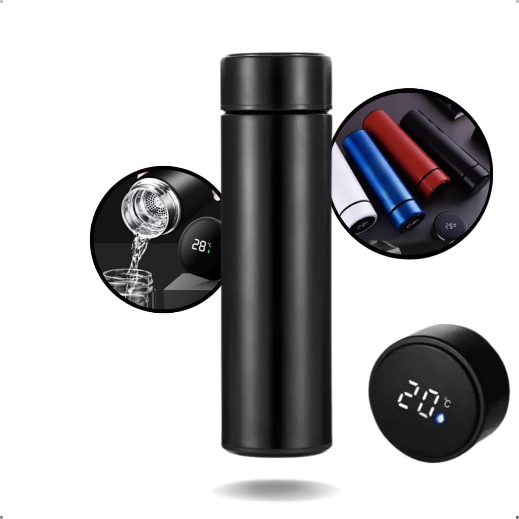 Garrafa Térmica Com Termômetro Led Digital Em Aço Inox Café Água Quente Gelado 500ml