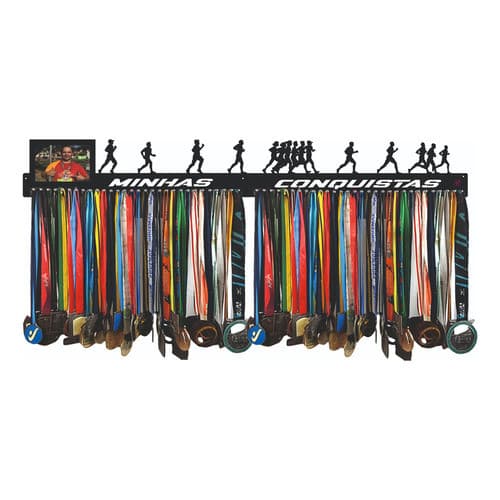 Porta Medalha Corrida Rua Masc Porta Retr P Até 200 Medalhas Cor Preto