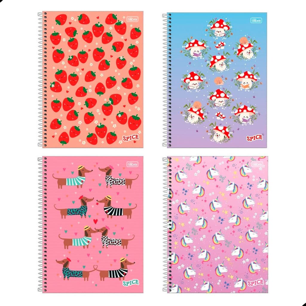 Caderno 16 Matérias Universitario 256 Folhas Spice Feminino Decorado Personalizado Cute Escolar