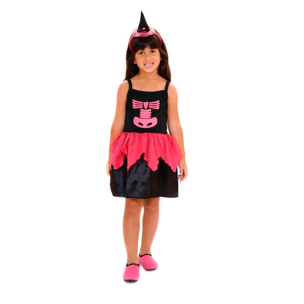Fantasia Esqueleto c/ Arco Halloween Infantil Feminino