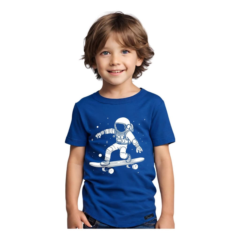 Camiseta  Infantil Aborigine Algodão Astronauta Com Skate
