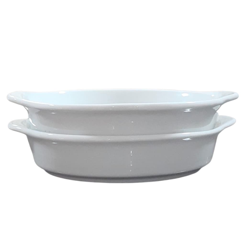 Kit 2 Travessas Refratárias Redondas com alças - Porcelana branca -  (AxL) 4CM x 17,5CM (2)