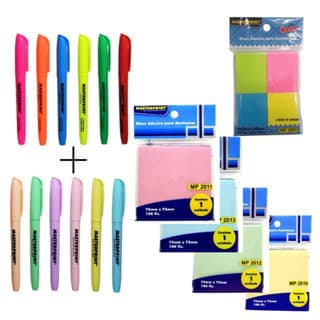 Kit 12 Marca Texto Com 4 Bloco Adesivo Cores Diversas e 1 Bloco Adesivo Neon MASTERPRINT
