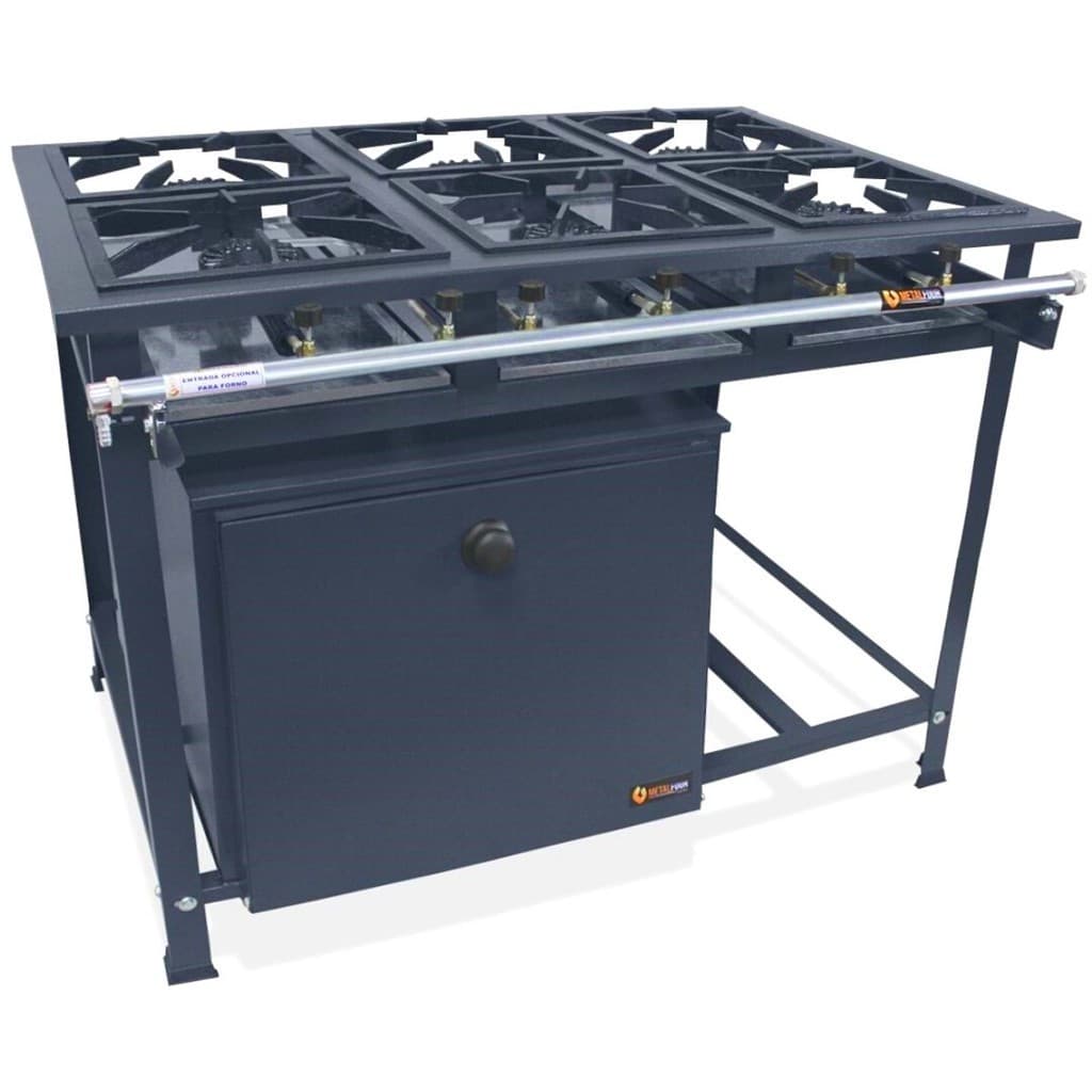 Fogão Industrial 6 Bocas Alta Pressão P5 com Forno 90L e Tampa Pintada MetalFour