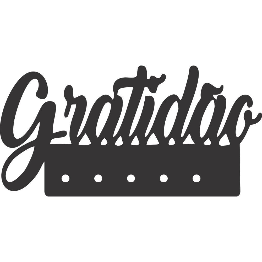 Porta Chaves Porta Chaves Gratidão em Mdf Vazado de 3mm Preto Fosco