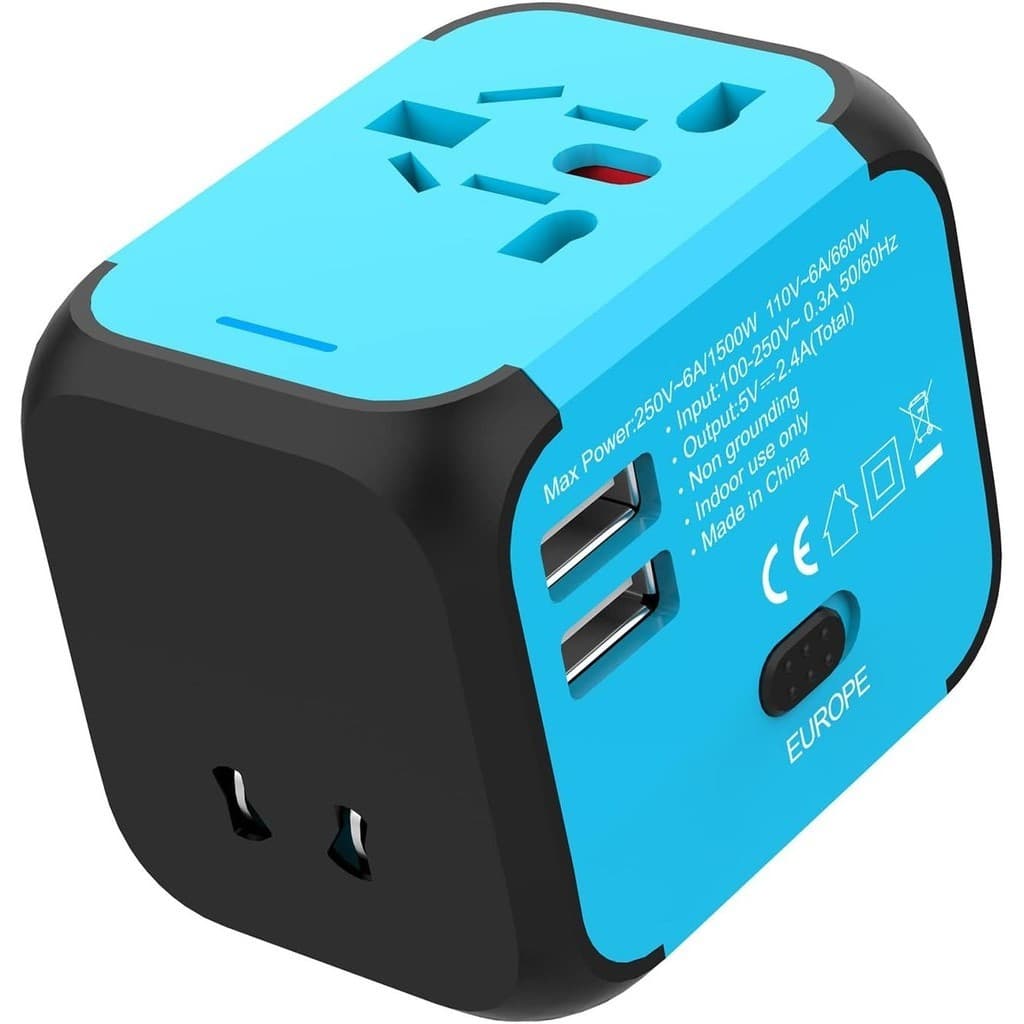 Carregador Conversor Tomada Universal Bi-volt Dual Usb  - Azul