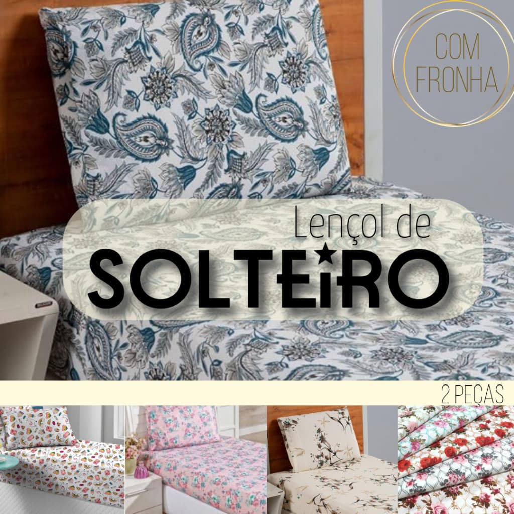 Jogo de Lençol Solteiro - 2 Peças - Microfibra Estampado - 2 Peças - Estampas Sortidas Cama Kit