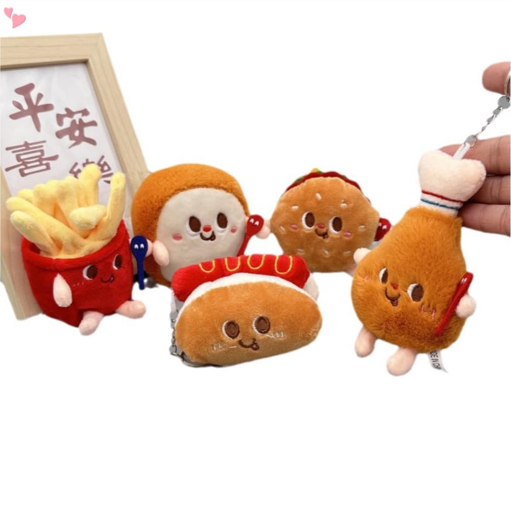 Simulação De Pelúcia Comida Hamburguer Fritas De Cachorro Quente Frango Pão De Coxa Fofinha Animais Recheados Pequenos Chaveiros Para Festa Temática Presentes De Aniversário