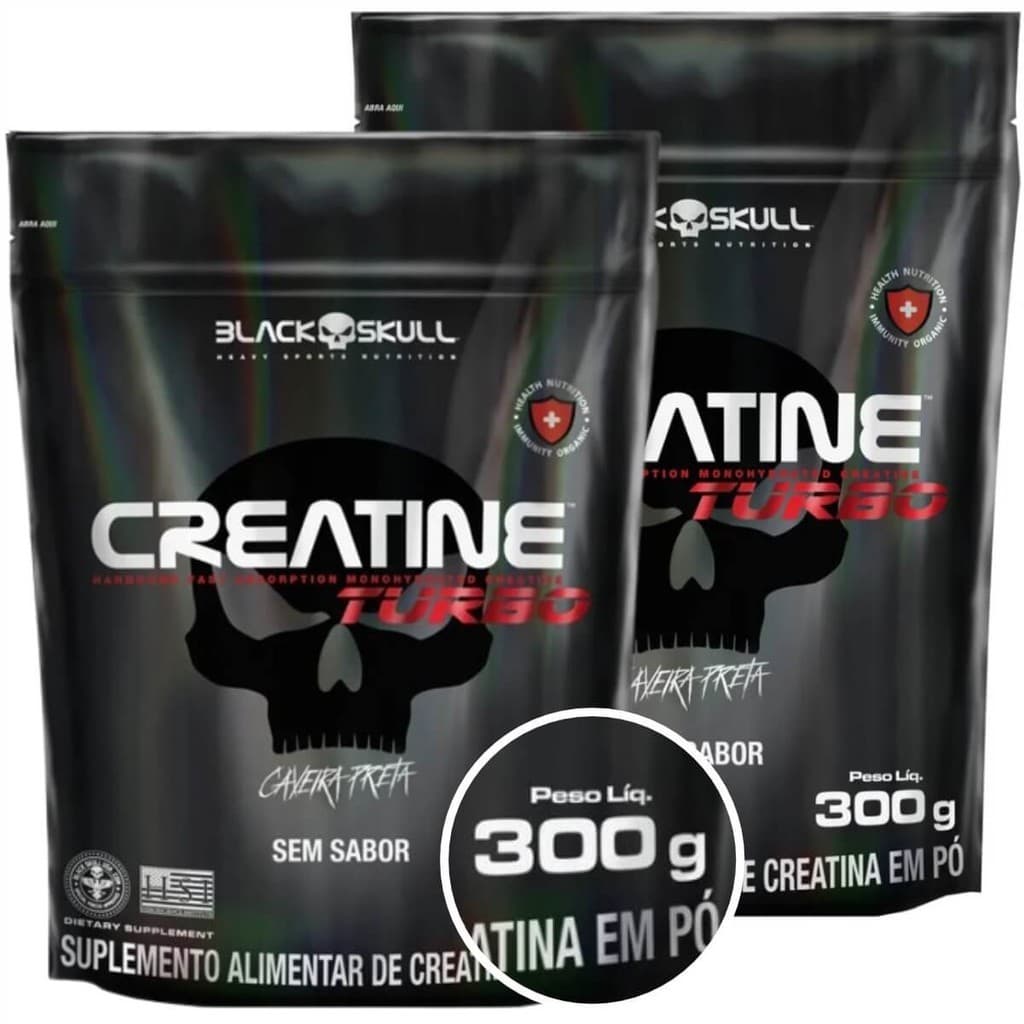 2x Creatina Turbo Black Skull - Refil 300g Sem Sabor
