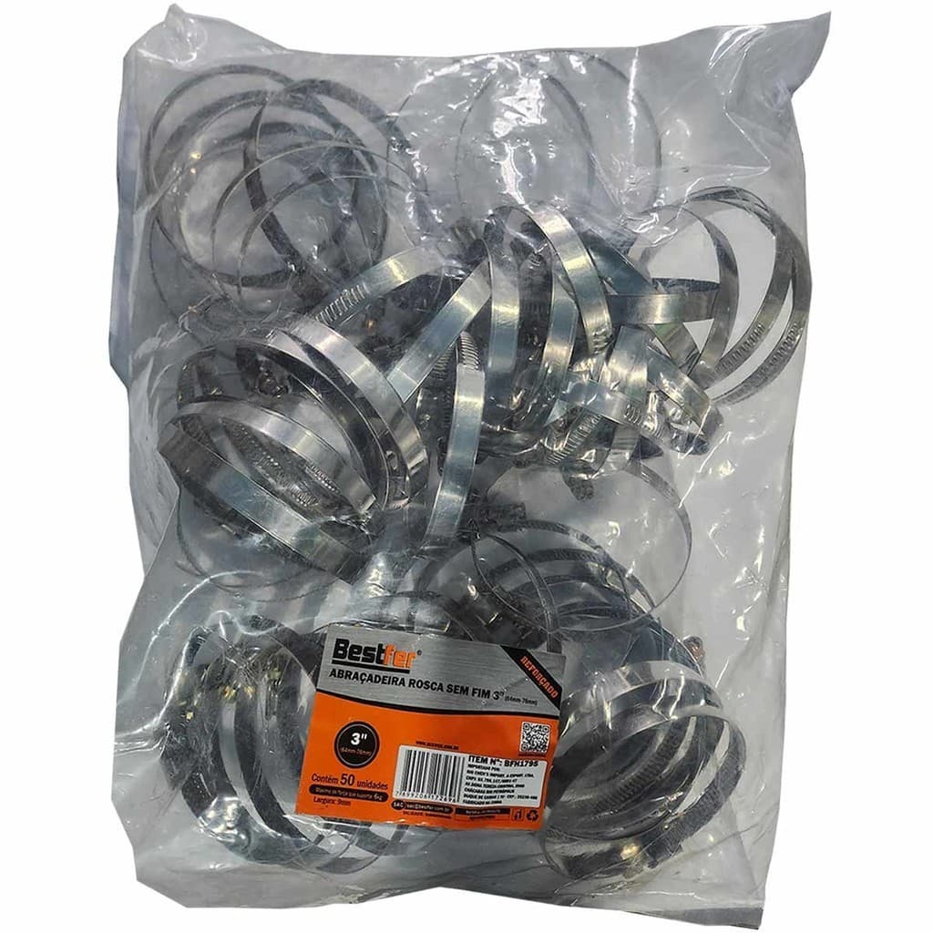 Kit 50 Abraçadeira Metal Inox para Mangueira 3 Pol Reforçada