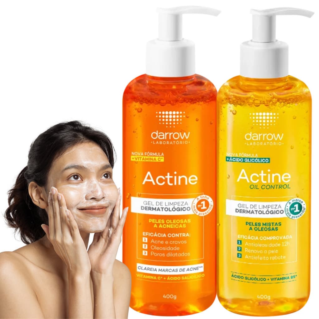 Kit 2 Actine Darrow Gel de Limpeza Oil Control e Vitamina C Sabonete Liquido Facial 400G Gel Limpeza