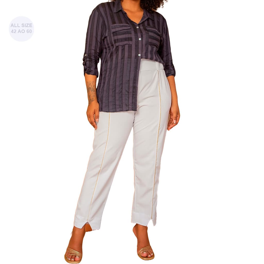 Calça Social Branca Plus Size alfaiataria com elastano 46-60