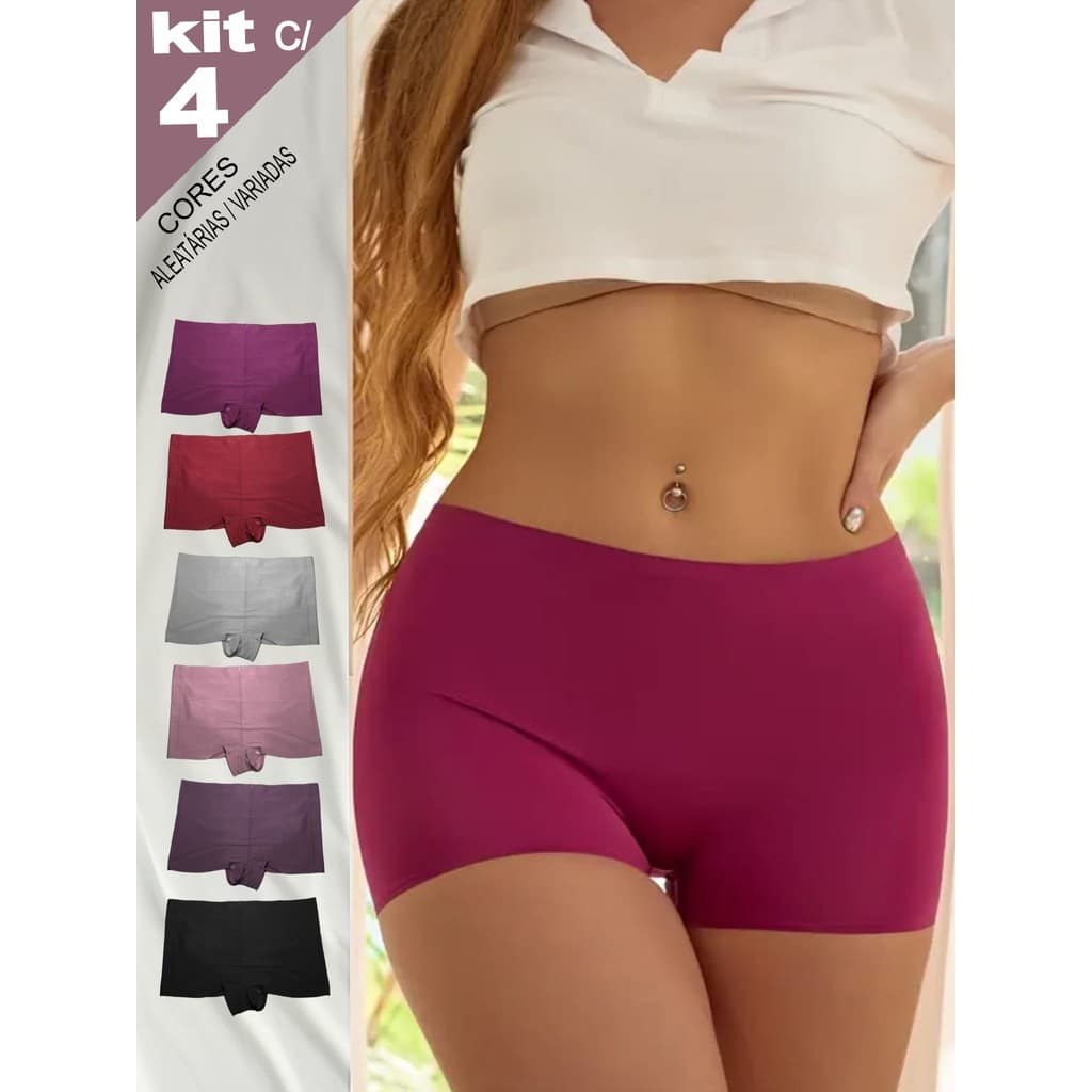 Kit 4 Calcinhas Shortinho Boxer Sem Costura Laser Não Marca Feminino Fresquinho Sensual Para Dormir