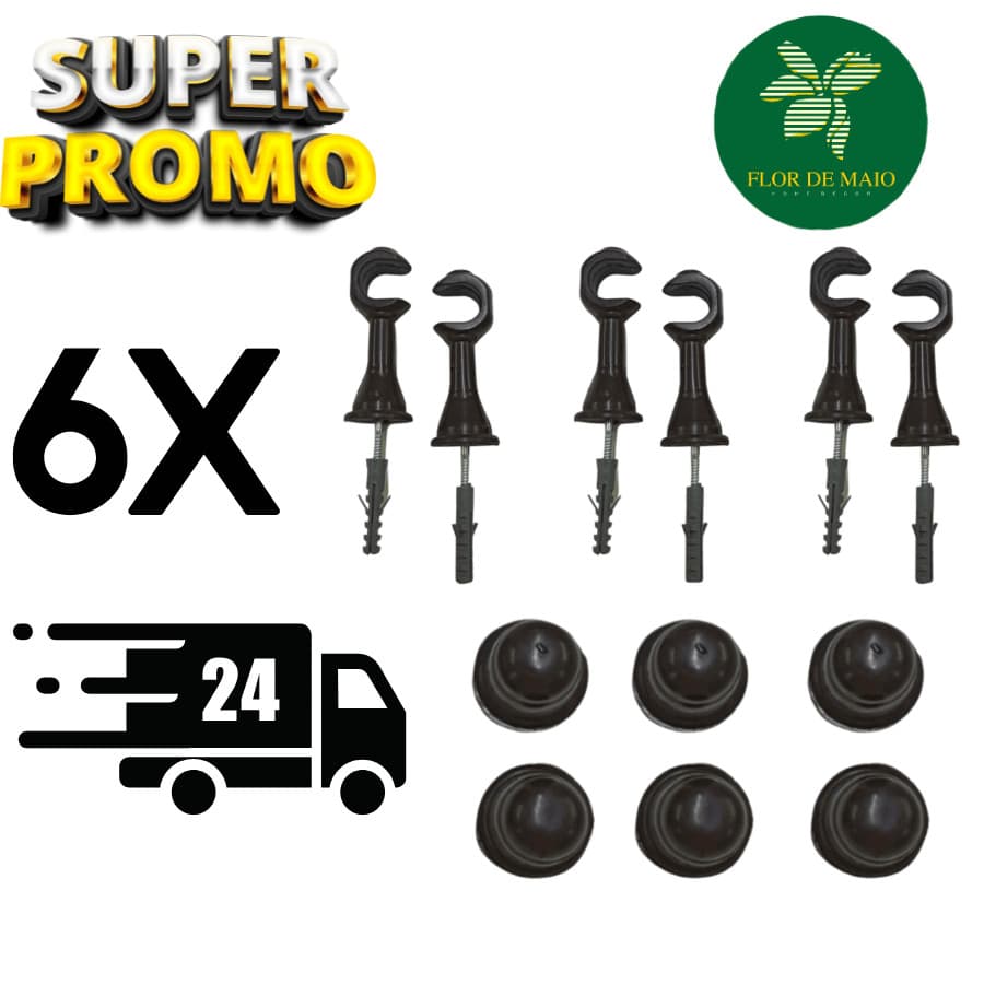 Kit de Suporte Para Cortina Varão Simples 6 Unidades Com Ponteira 19mm