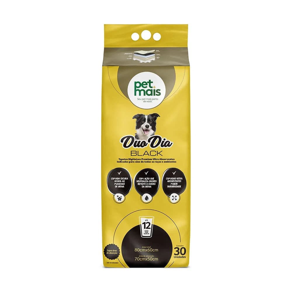 Tapete Higiênico Petmais Duo Dia Black para Cães 30 Unidades