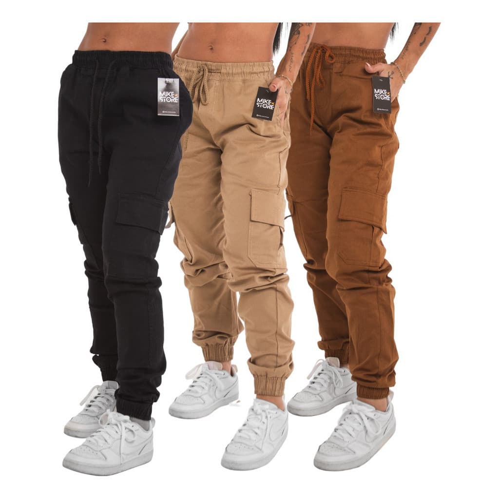 Kit 5 Calça Cargo Jogger Jeans Feminina  Com Elástico