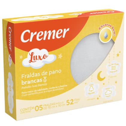 Kit Fralda Luxo Branco+ Pano de Boca Branco Cremer