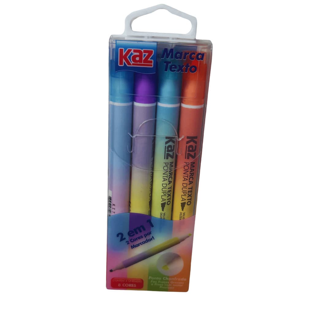 PINCEL MARCA TEXTO PONTA DUPLA  8 CORES 4 UNIDADES KAZ