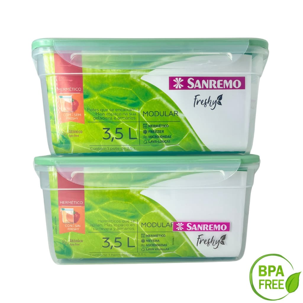 Kit 2 Potes Plástico Empilhaveis Grandes Sanremo 3,5L Organizador de Frutas Geladeira Hermético com Travas VERDE