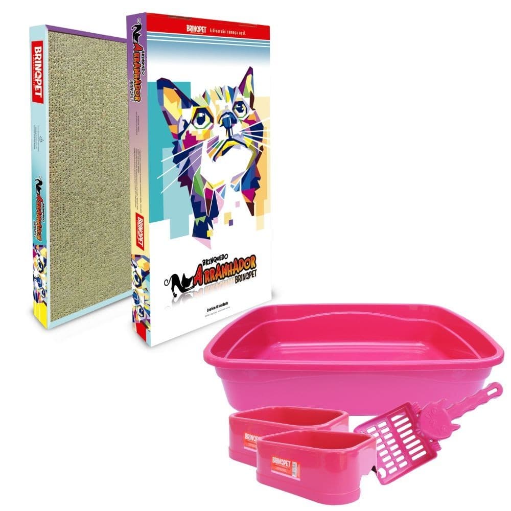 Kit Arranhador  Plano  Retangular+Cx de Areia Comed/Bebed Pá