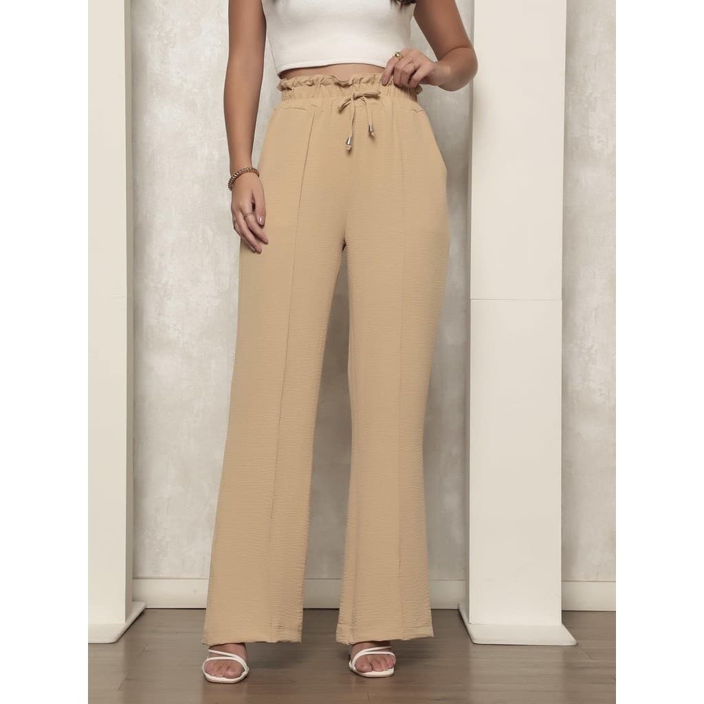 Calça Feminina Duna Cós babado Amarrar Ocasional