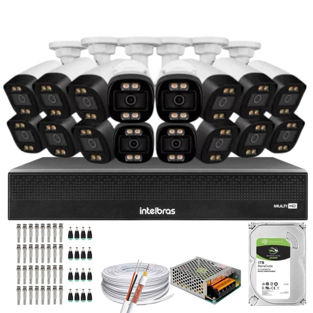 Kit 16 Câmeras Segurança Color 1080p 2.8mm Dvr Intelbras 1tb