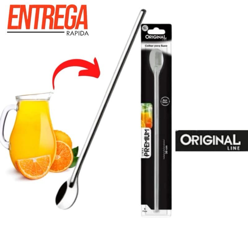 Colher Bailarina de Suco Drinks Caipirinha Original 100% Aço Inox Colher Cabo Longo 30cm