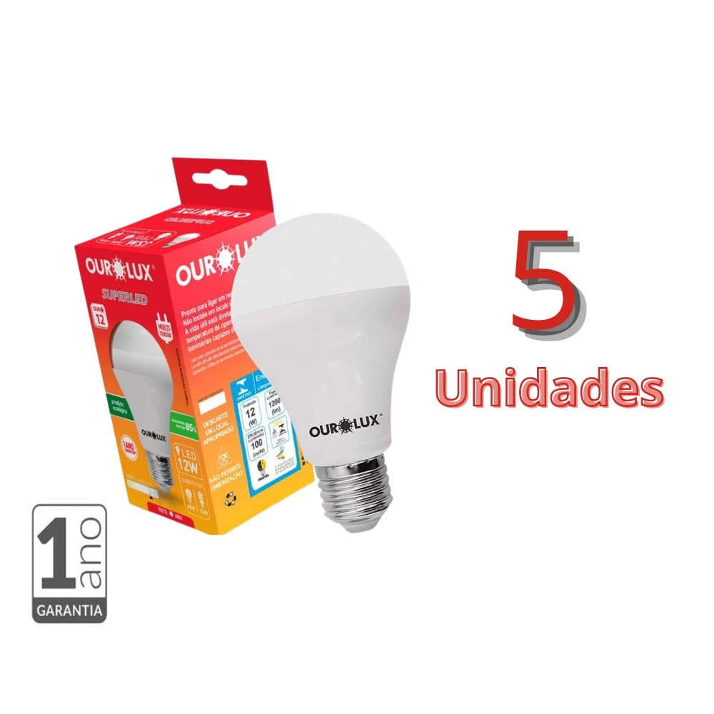 KIT 5 LÂMPADA SUPERLED OURO 9W BIVOLT 6500K - OUROLUX