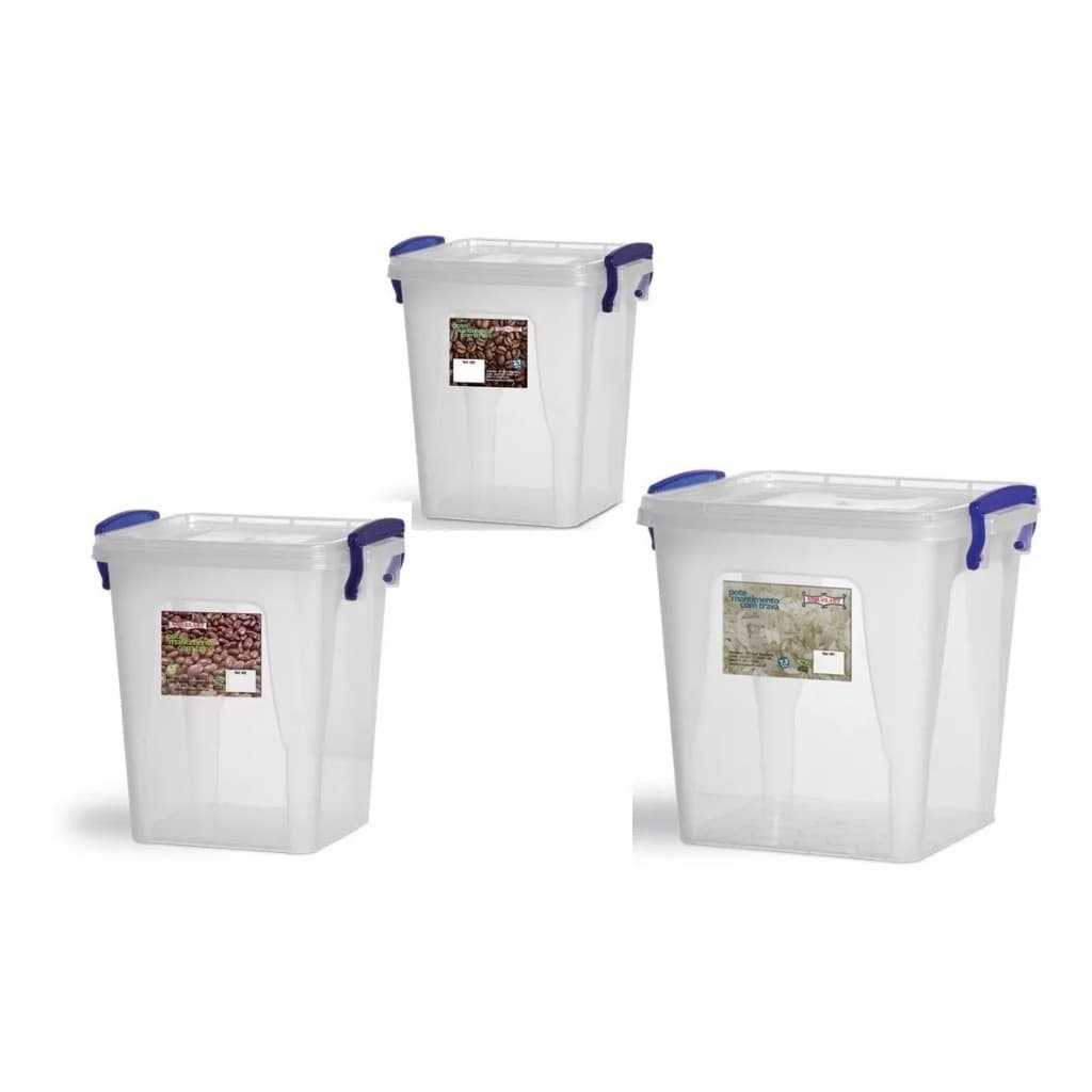 Kit 3 Potes De Mantimento Transparente Com Trava Niquelart
