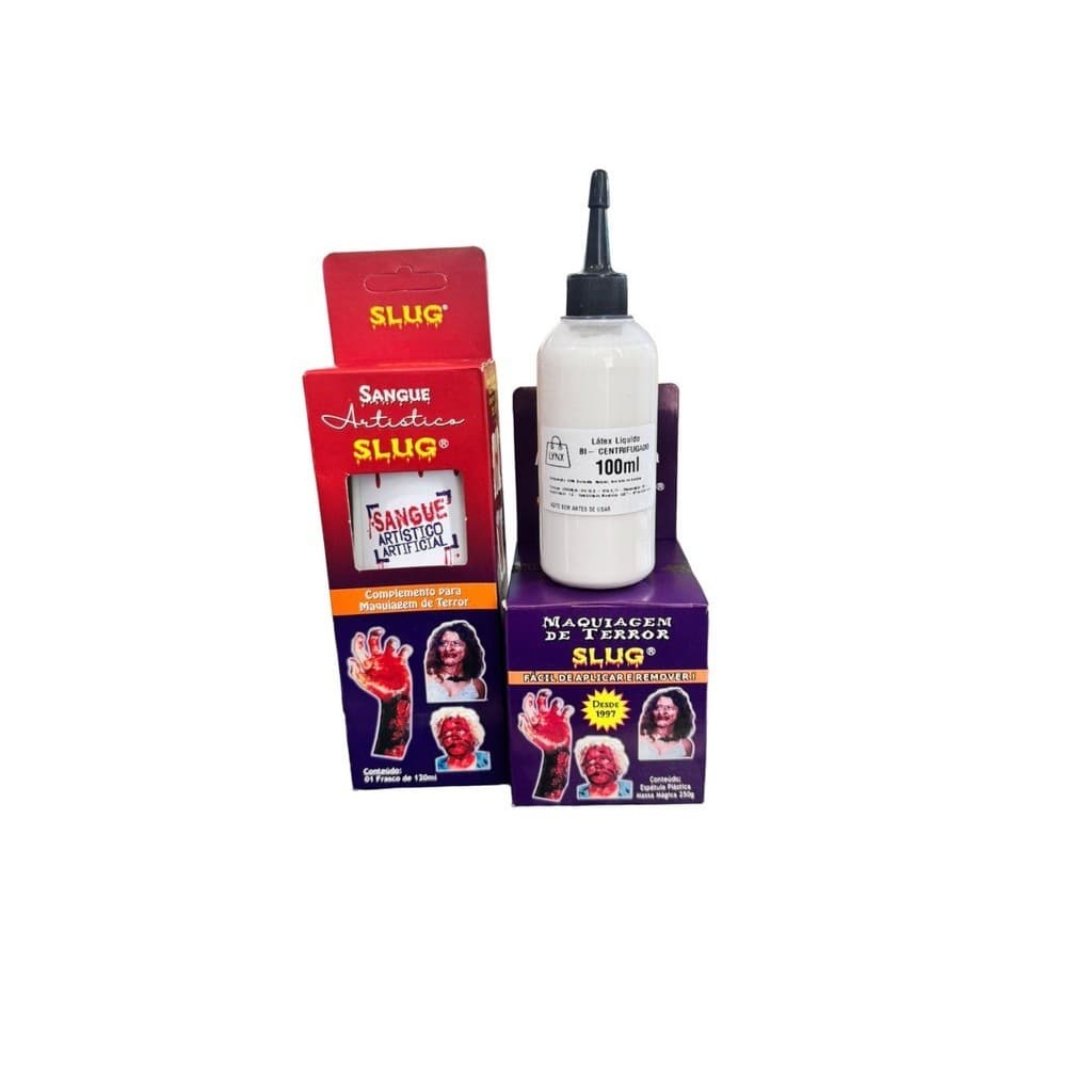 Kit maquiagem de terror sangue cenográfico + látex + massa