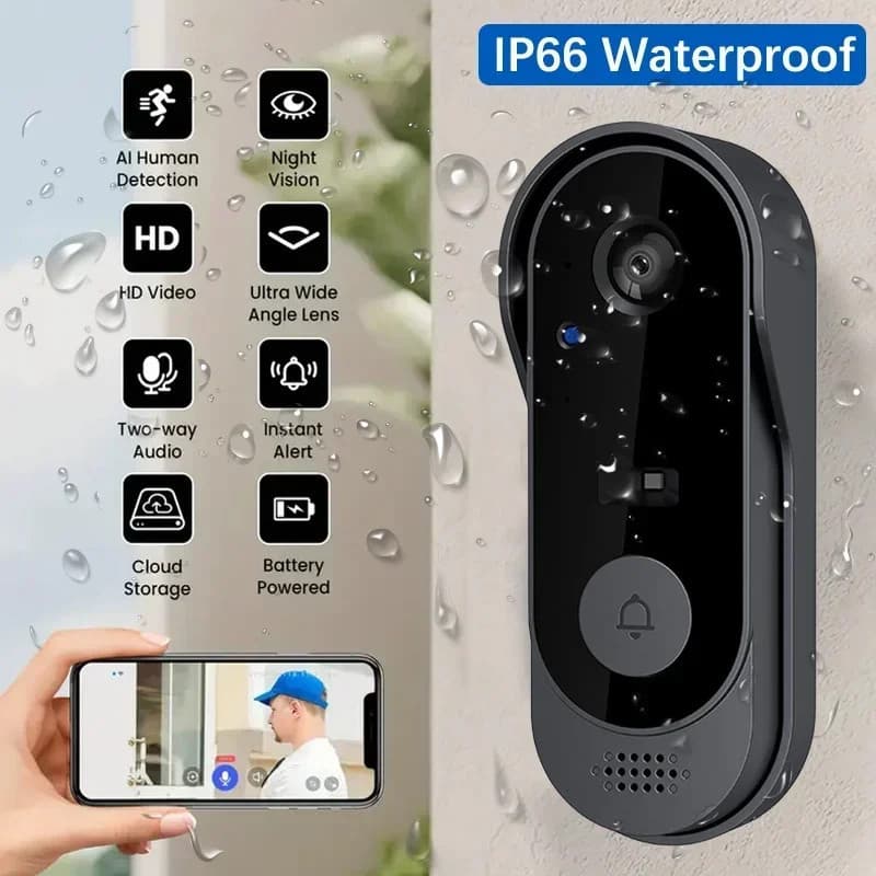 TUYA Vídeo HD Sem Fio À Prova D'água Campainha Câmera Controle Remoto APP Visão Noturna E Mudança De Voz Sistema De Segu