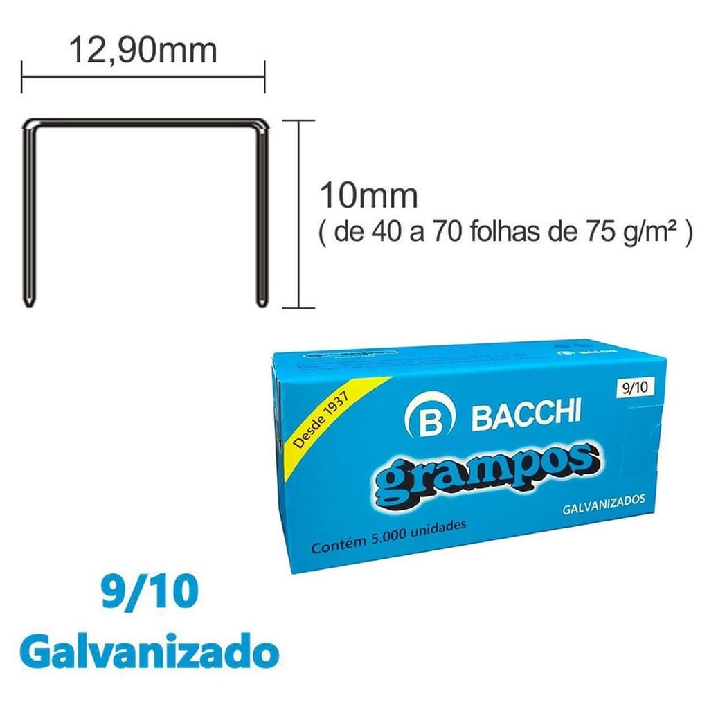 Grampos Para Grampeador Bacchi 9/10 Galvanizado 5000 Grampos
