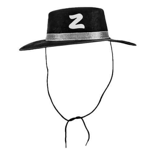 Chapéu Preto Zorro Feltro Fita Prata Fantasia
