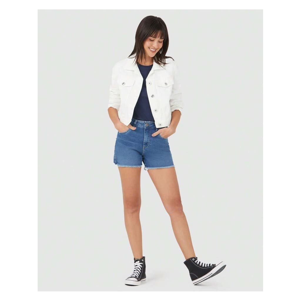 Shorts Feminino Comfort Cintura Média Em Jeans Com Elastano- MALWEE