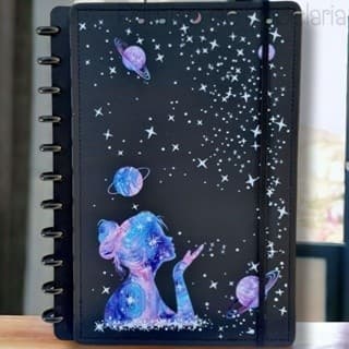 Caderno Inteligente Luxo Capa Dura De Courinho 80 Folhas Médio Grande POEIRA DAS ESTRELAS