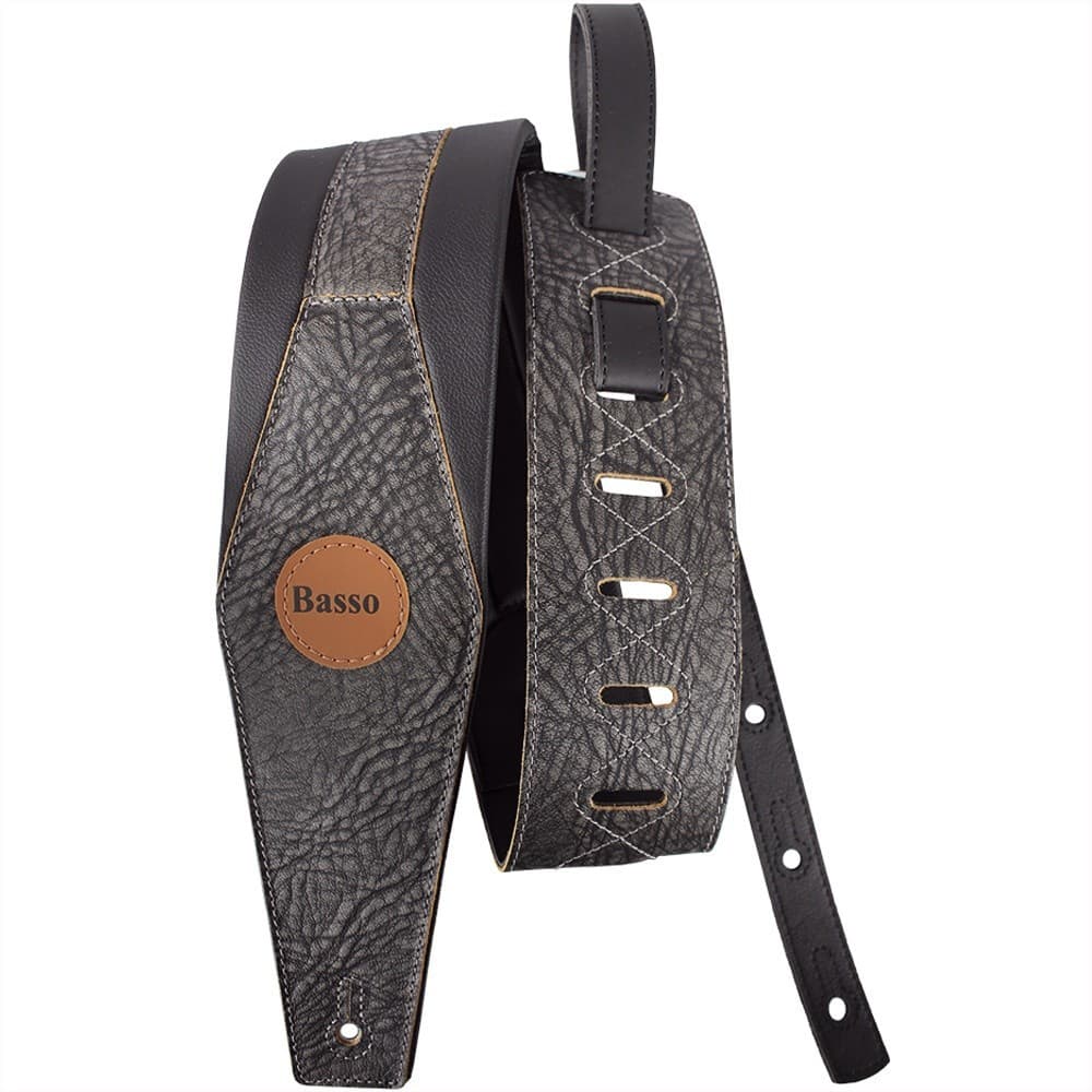 Correia Basso Couro Legitimo Custom Shop Para Violao Preta