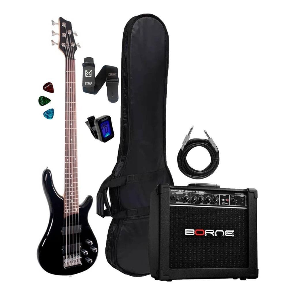 Kit Contra Baixo Giannini 5c Ativo Gb205 Bk Preto+acessorios