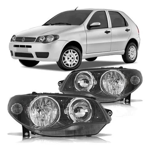PAR FAROL FIAT PALIO SIENA STRADA G3 NEGRA CANHAO CROMADO