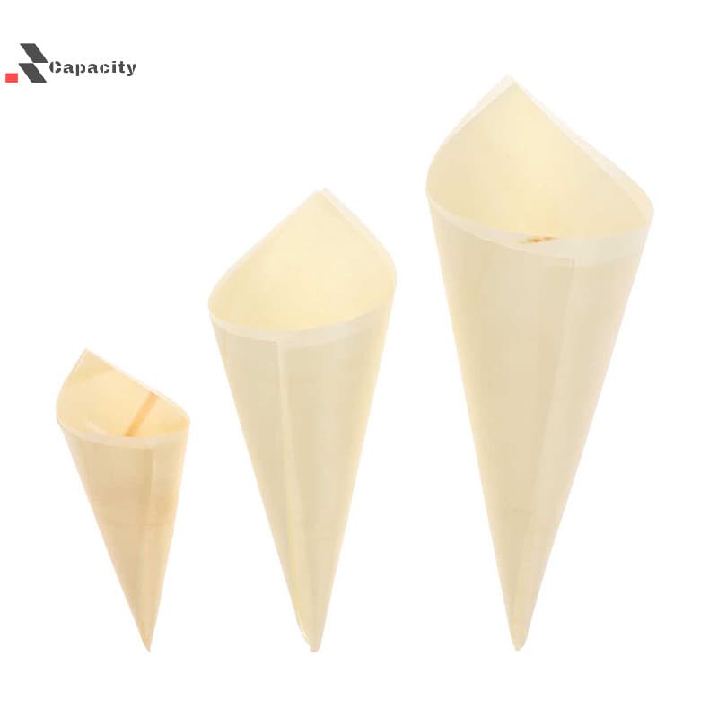 Capacidade 50 Peças Cones Descartáveis De Madeira Para Aperitivo , Copos De Cone De Sorvete , De Doces Festa