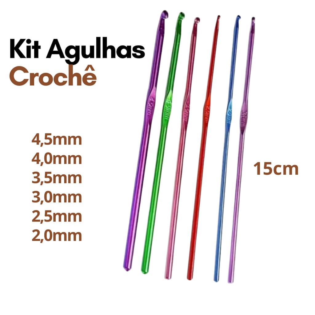 Kit Agulha Croche Jogo 6 Agulhas de Metal Para Croche Completo