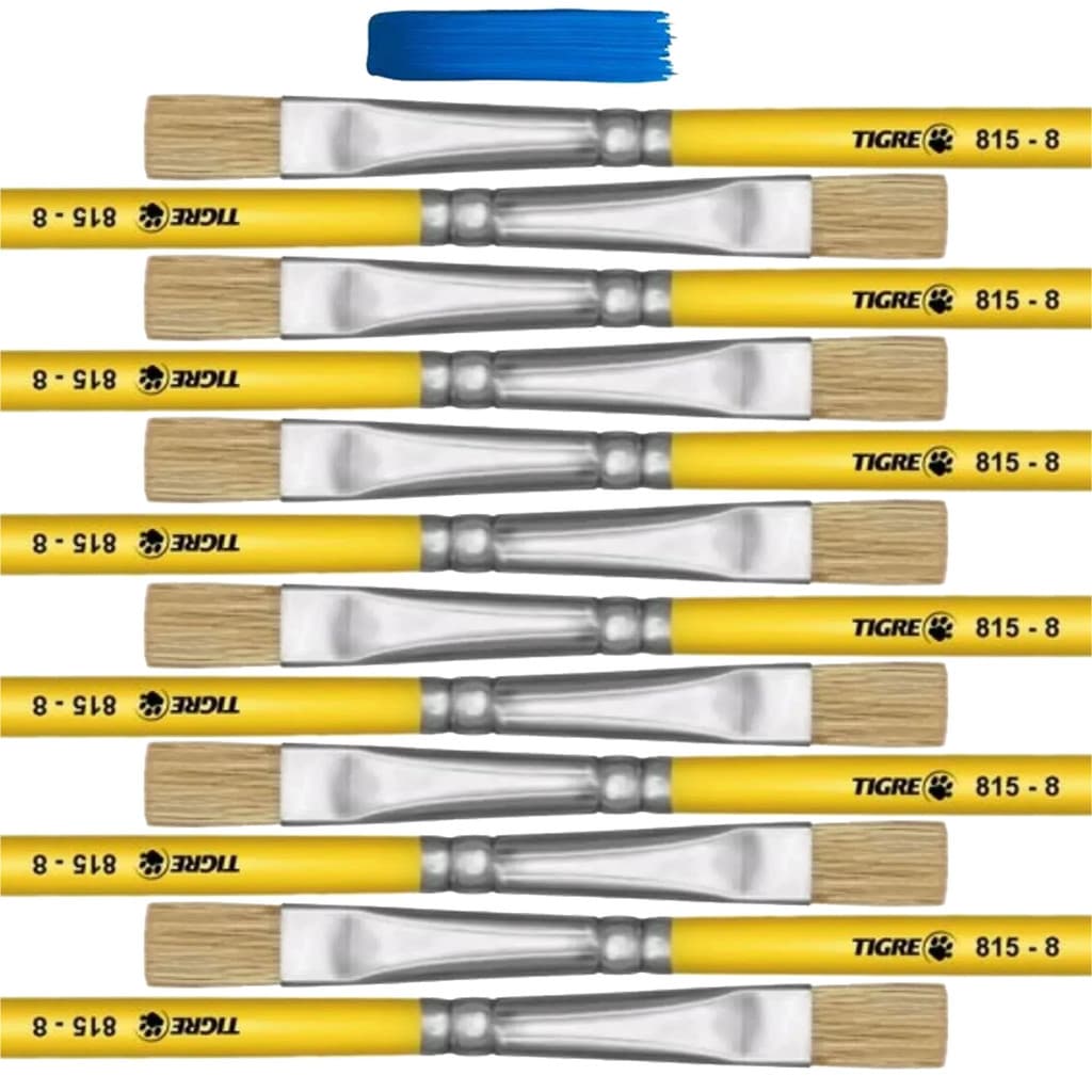 Kit Com 12 Pincéis Chato 815 - 8 Tigre ( Linha Amarela )