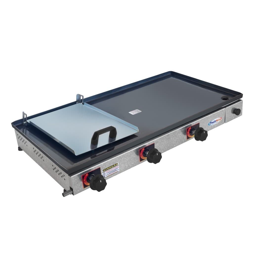 Chapa de Lanche Porção Industrial Hambúrguer Abafador 40x80 Inox à Gás
