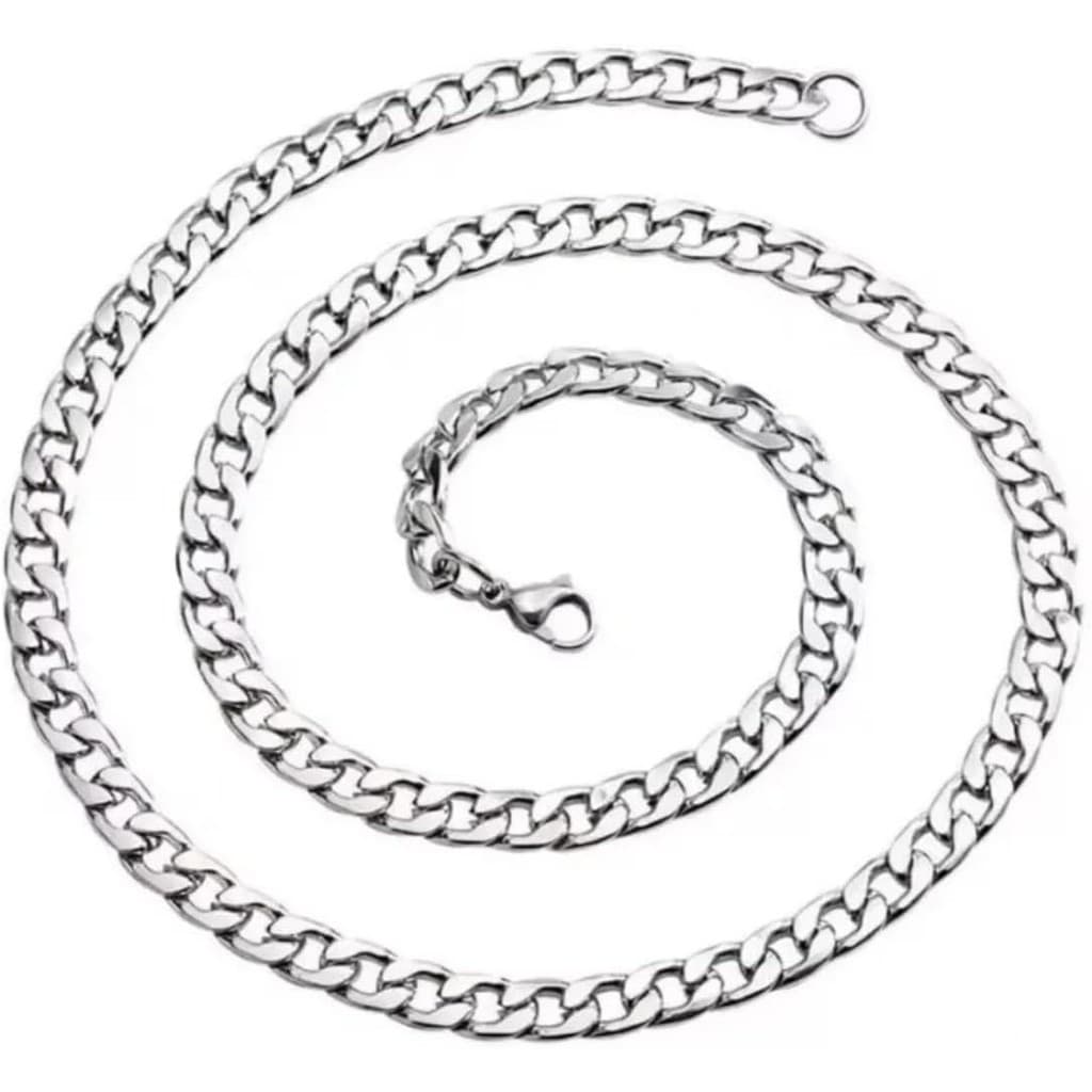Corrente Cordão Colar Grumet 60 cm Inox 5mm Aço Inox Masculino Prateado