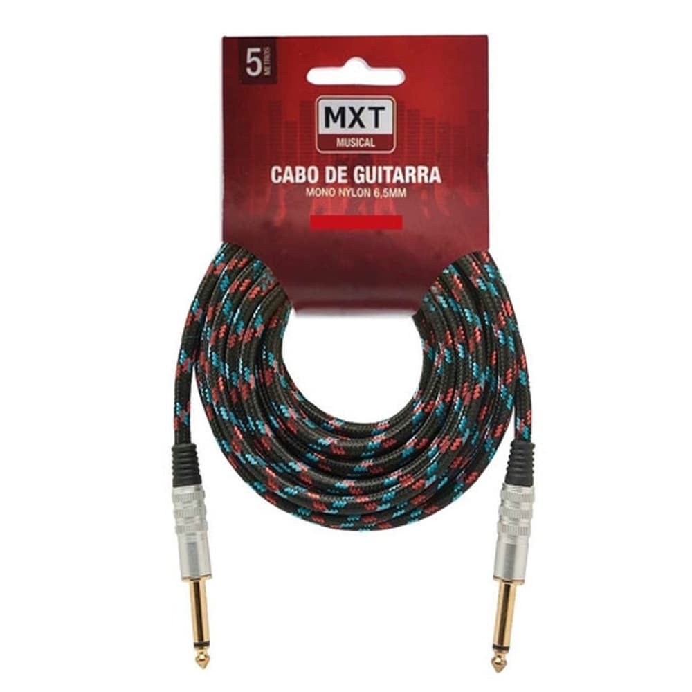 Cabo MXT P10xP10 5m Colorido p/ Guitarra Violão Baixo Teclado