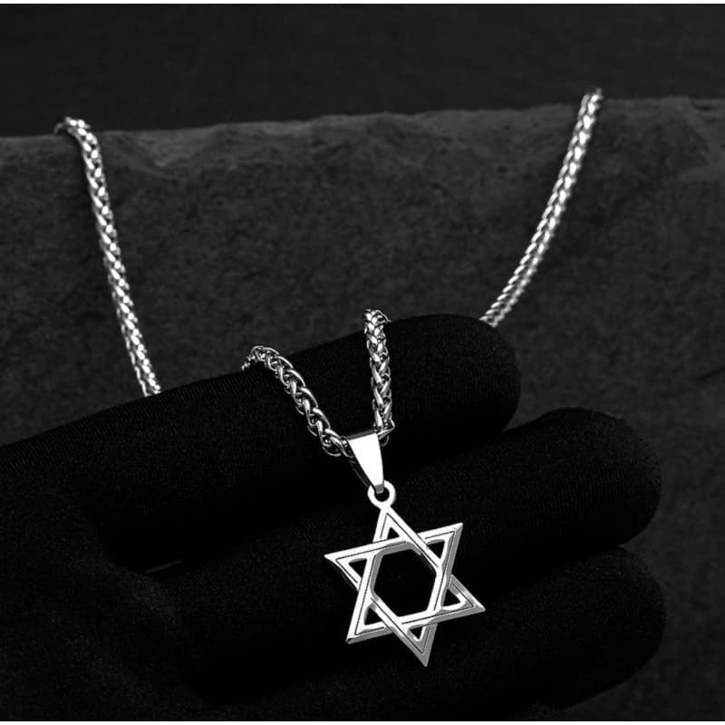Exclusivo Corrente Colar Masculino Cor Prata Aço Inoxidável Antialérgico Estrela De Davi Moda Gospel Aço Cirúrgico Top