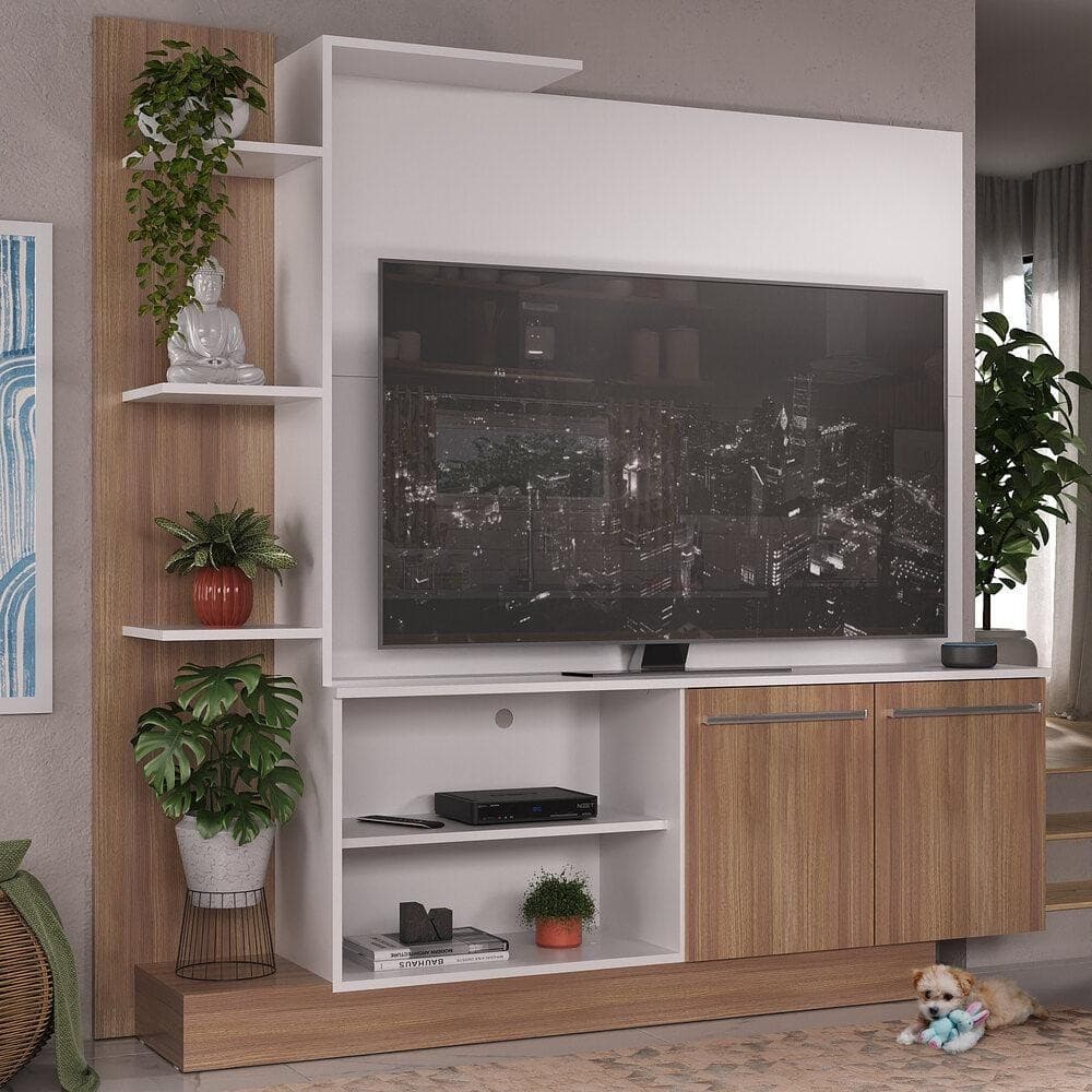 Estante com Painel TV 55" e 2 portas Denver Multimóveis Argila/Branco